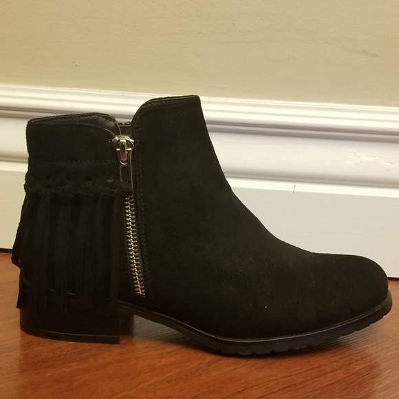 No Brand Shoes - Womens Faux Suede Fringe Booties Black 7